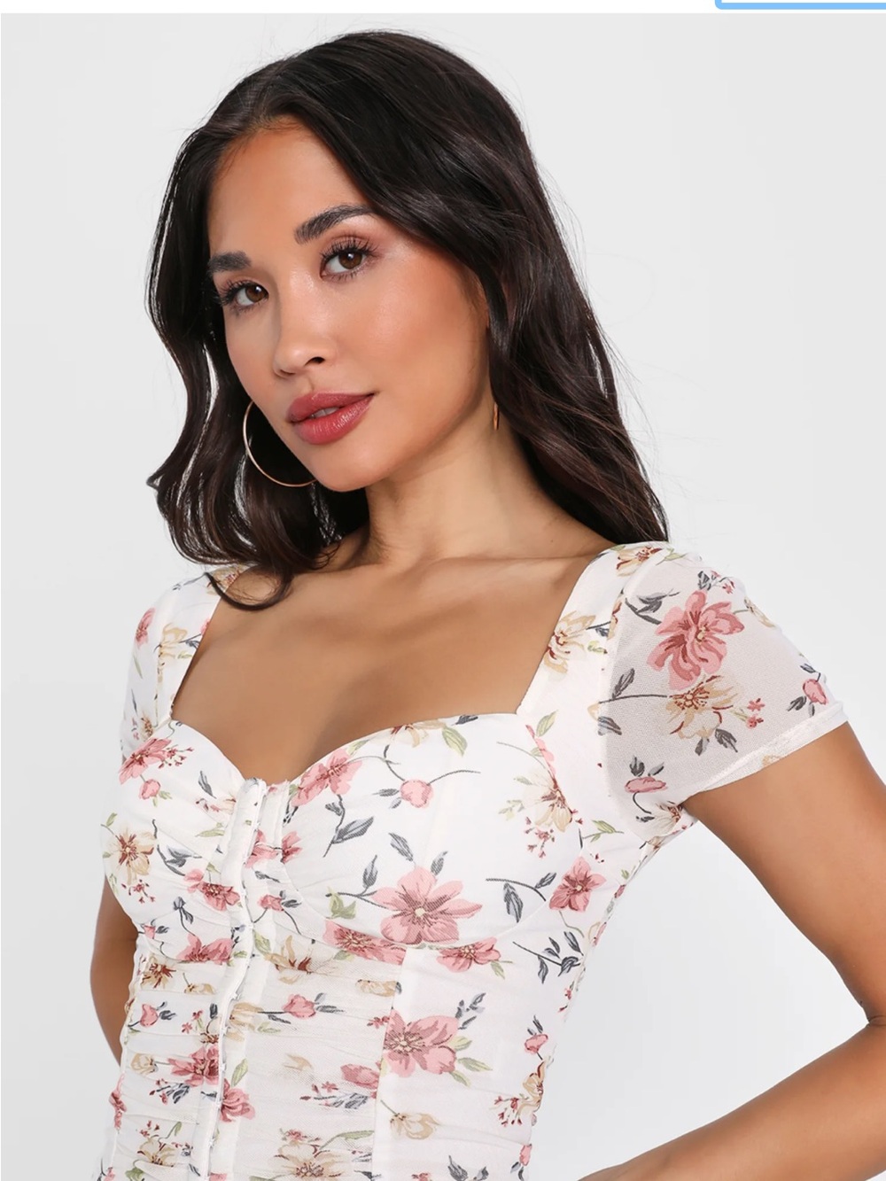 Lulu's New Women’s Size S White Floral Mesh Bustier Corset Crop Top Feminine